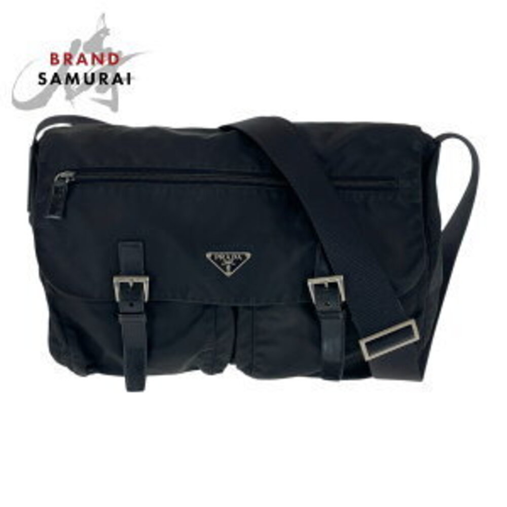 Prada messenger logo Tessuto shoulder plate bag leather nylon black triangular - Picture 2 of 10